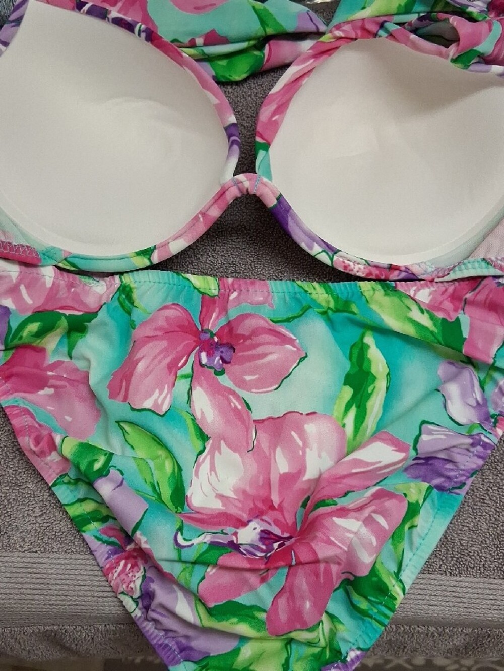 VENUS GODDESS Floral Swim Bikini in Aqua, Pink and Green - Picture 2 of 3